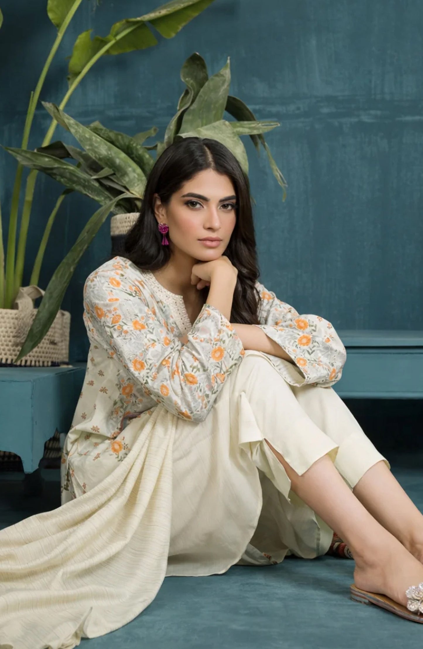Ayla Printed Lawn Jacquard Stitched 3 Piece Suit - Sunehri Subah - AY26ED - Cream - Eid Collection