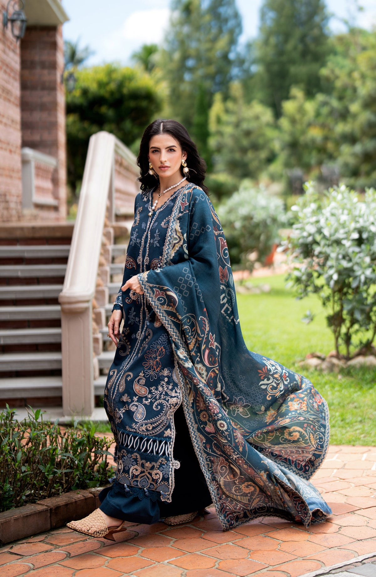 Florent Serenity Embroidered Karandi Unstitched 3 Piece Suit - 02 Arya - FL26SNT - Teal - Winter Collection