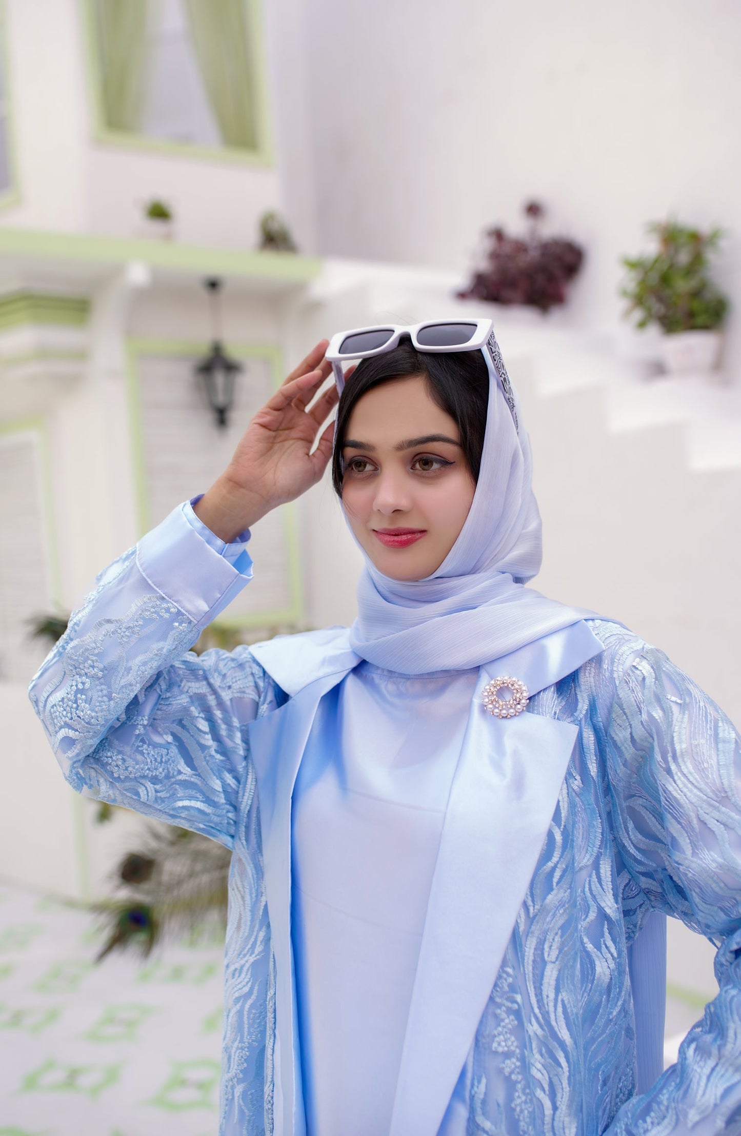 La Khilaba Luxury Wear Printed Premium Embroidered Polyester Net - Blue Luxe Abaya - LKH25LWR - Abaya Collection