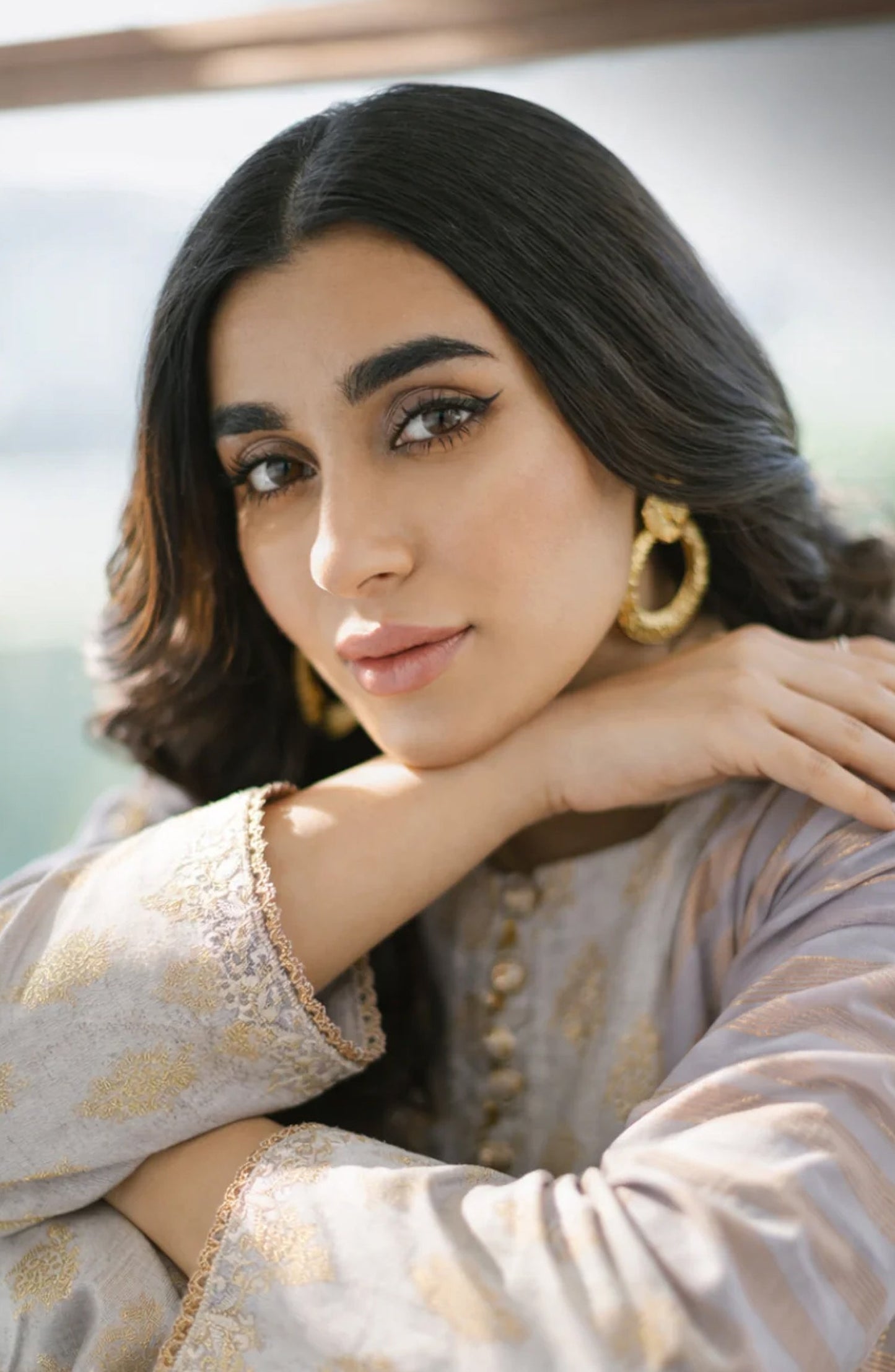 Ayla Printed Lawn Jacquard Stitched 3 Piece Suit - Sahab Baft - AY26ED - Grey - Eid Collection