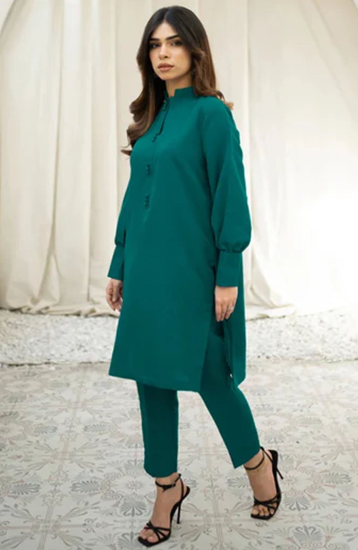 Zauk Casual Rawsilk Stitched 2 Piece Suit - Cactus - ZK25EE - Green - Festive Collection