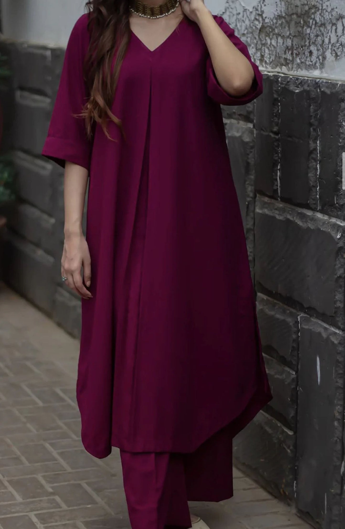 Zauk Casual Georgette 2 Piece Suit - Magenta - ZK25CC - Magenta - Casual Collection