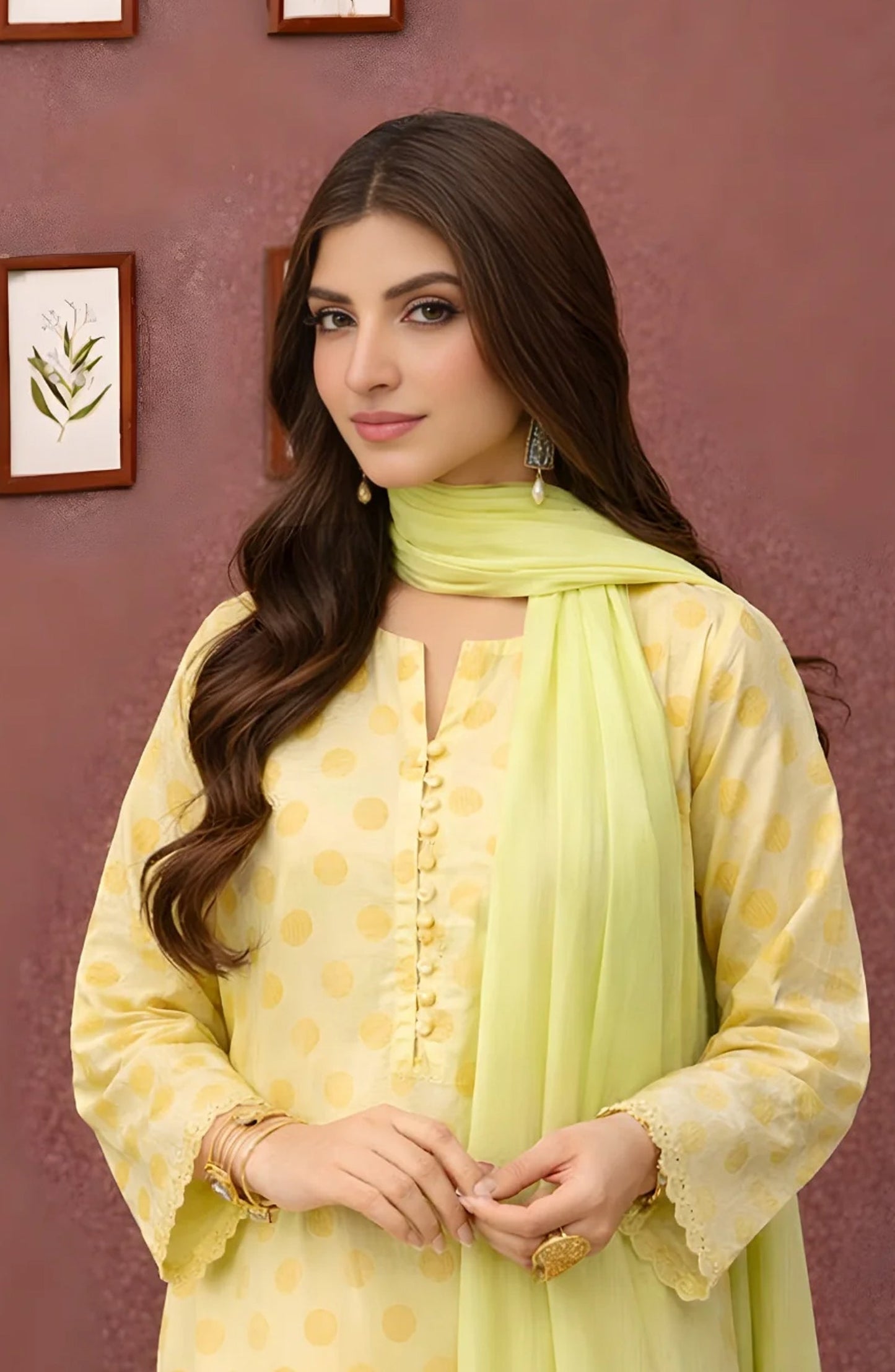 Ayla Printed Lawn Jacquard Stitched 3 Piece Suit - Lemon Baft - AY26ED - Yellow - Eid Collection