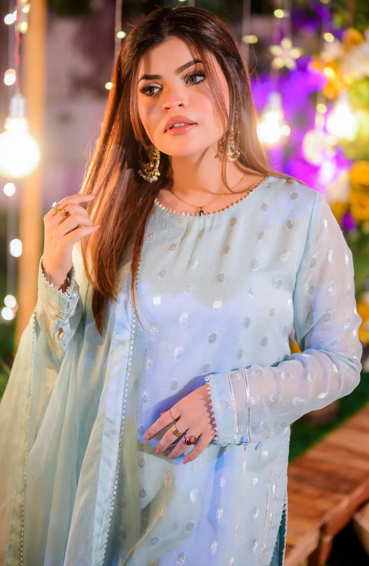 TNG Embroidered Chiffon Stitched 3 Piece Suit - AR-001794 Chandni - TNG25EC - Blue - Festive Collection