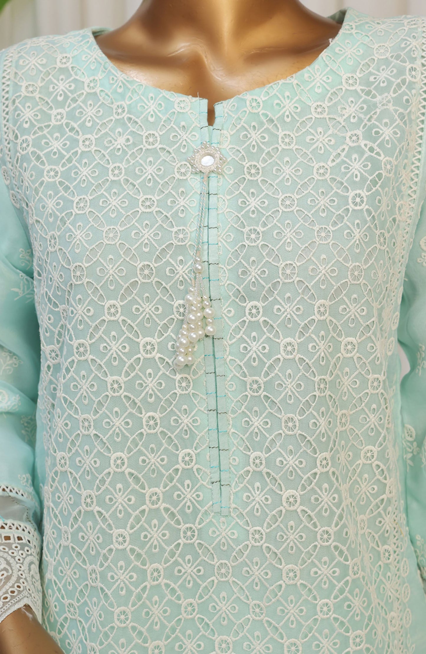 Falsafaa by HZ Textile Embroidered Organza Stitched 3 Piece Suit - HZK-179 Aqua - HZ25FHZKV6 - Blue - Festive Collection