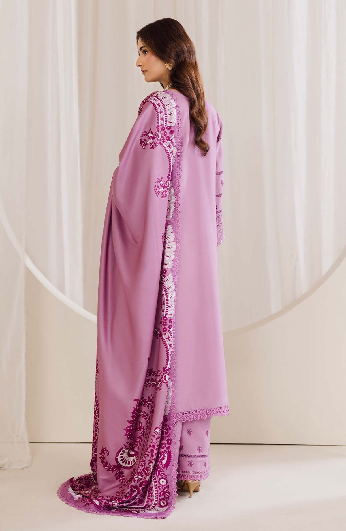 Peridot Embroidered Slub Linen Unstitched 3 Piece Suit - 597-A - PT26WT - Pink - Winter Collection