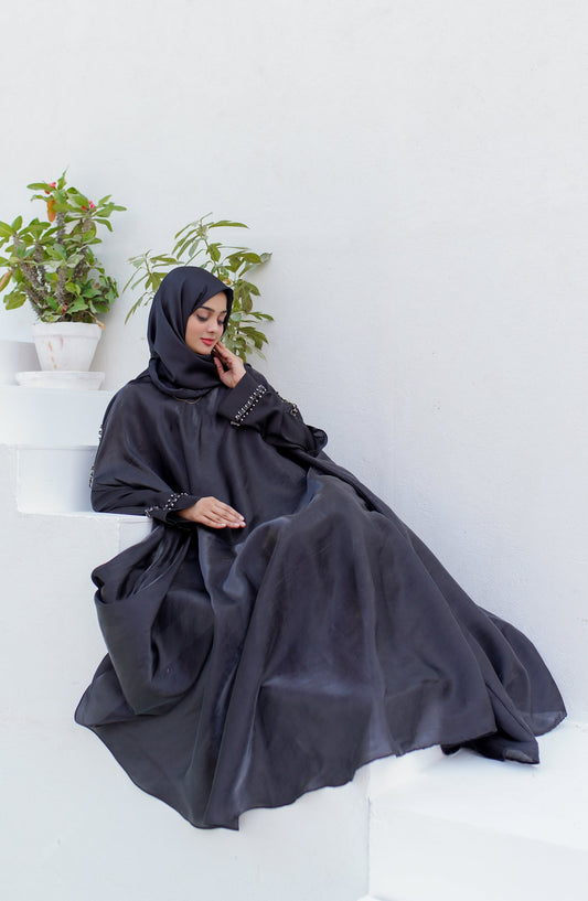 La Khilaba Luxury Wear Embroidered Luxurious Lava organza upper, inner Silk dress - Dusky Shine Cape Kaftan Abaya - LKH25LWR - Abaya Collection