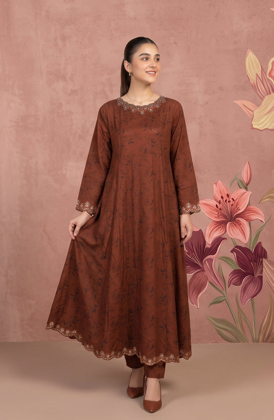 Kashf by Amna Khadija Embroidered Staple Stitched 2 Piece Suit - D-6329 - TF26KF - Brown - Fancy Collection
