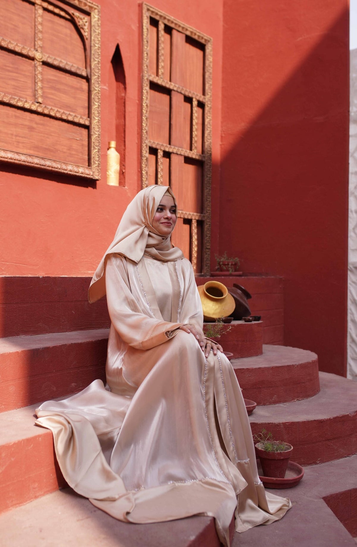 La Khilaba Luxury Wear Printed Lava Organza, Silk Inner Dress - Gold Luxe Abaya - LKH25LWR - Abaya Collection