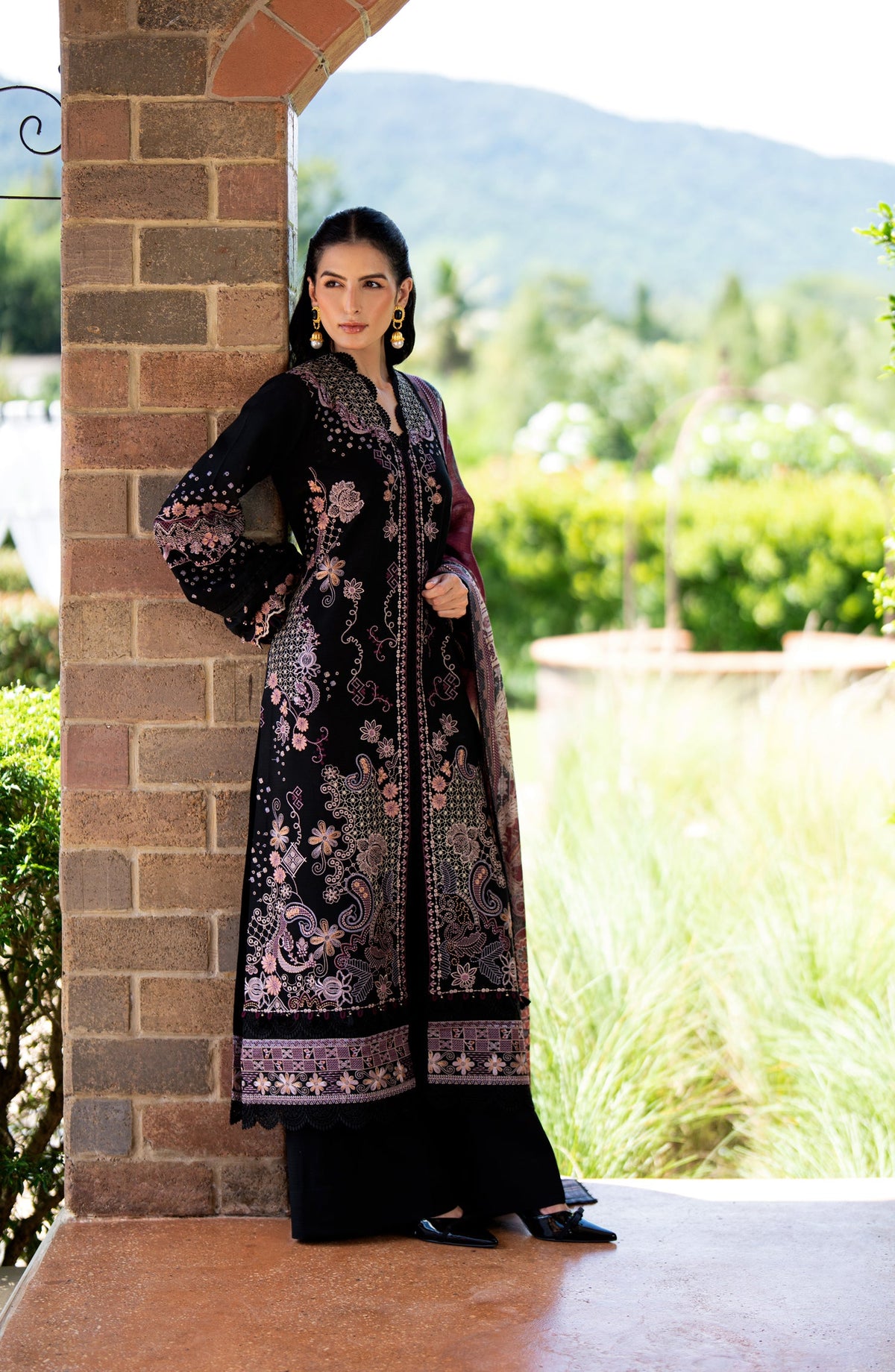 Florent Serenity Embroidered Dobby Unstitched 3 Piece Suit - 06 Noir - FL26SNT - Black - Winter Collection
