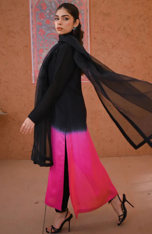 Zauk Casual Rawsilk Stitched 3 Piece Suit - Eve - ZK25EE - Black - Festive Collection