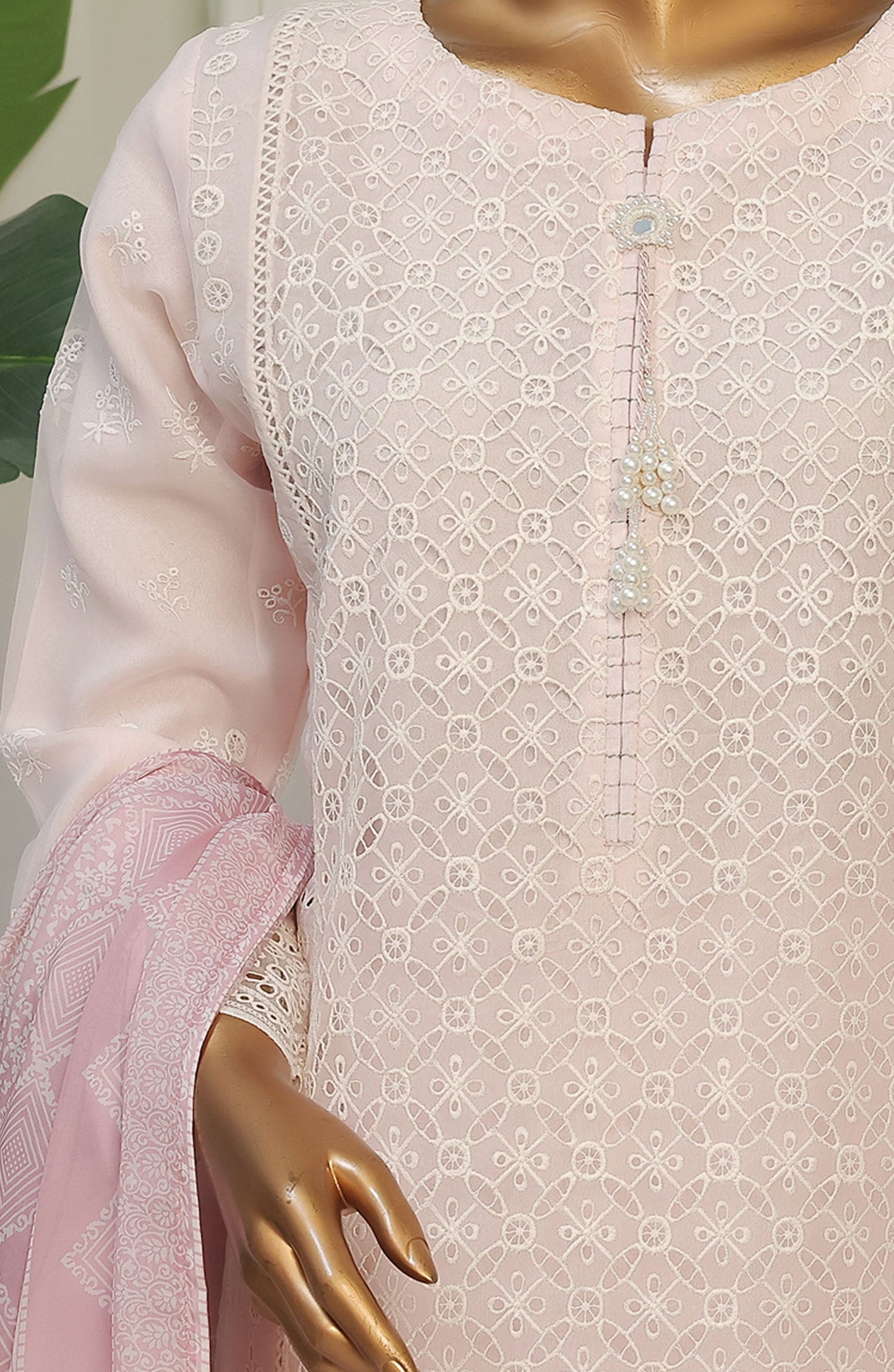 Falsafaa by HZ Textile Embroidered Organza Stitched 3 Piece Suit - HZK-179 Powder Pink - HZ25FHZKV6 - Pink - Festive Collection