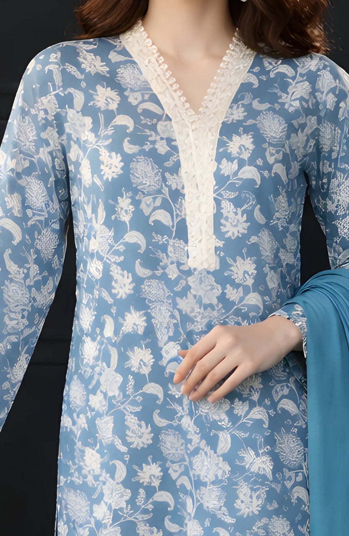 Ayla Printed Lawn Jacquard Stitched 3 Piece Suit - Feroza Gul - AY26ED - Blue - Eid Collection