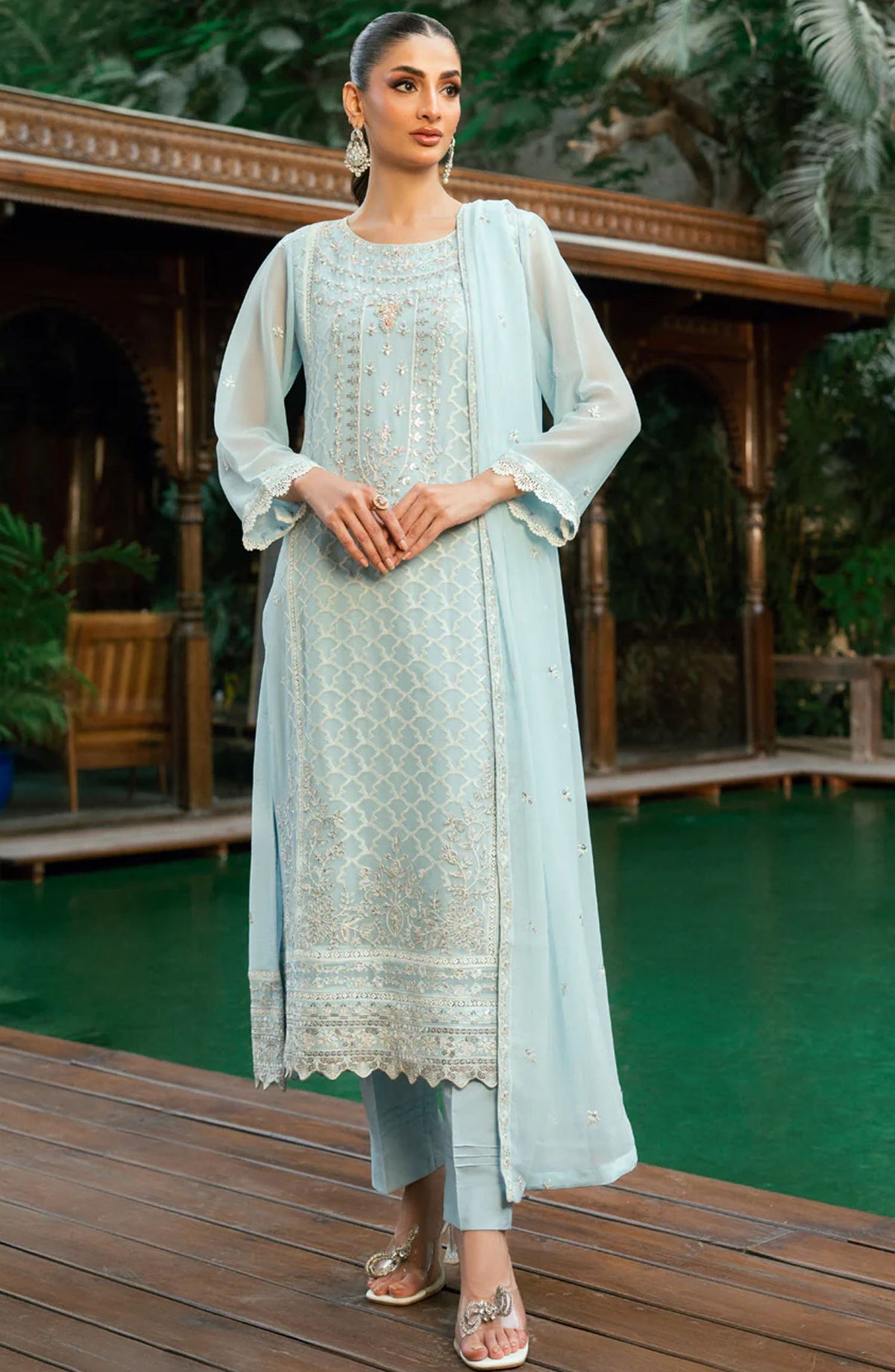 Morbagh by Shamooz Embroidered Chiffon Stitched 3 Piece Suit - Sem-0840 - SMZ25MFC - Blue - Festive Collection