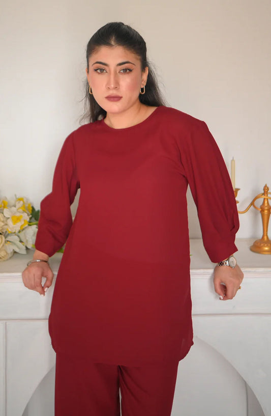 Zauk Casual Georgette 2 Piece Suit - Rose - ZK25CC - Red - Casual Collection