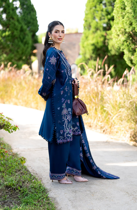 Florent Serenity Embroidered Marina Twill Unstitched 3 Piece Suit - 12 Astrid - FL26SNT - Blue - Winter Collection
