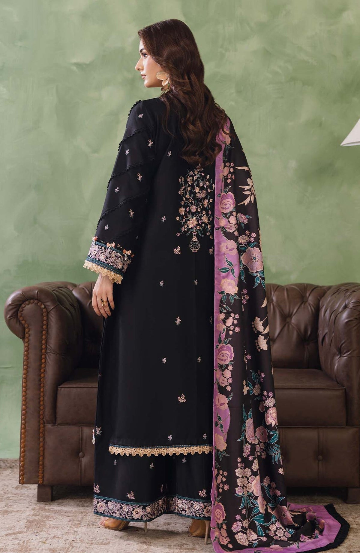 Peridot Embroidered Cotray Unstitched 3 Piece Suit - 592-B - PT26WT - Black - Winter Collection