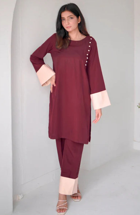 Zauk Casual Georgette 2 Piece Suit - Scarlet - ZK25CC - Maroon - Casual Collection