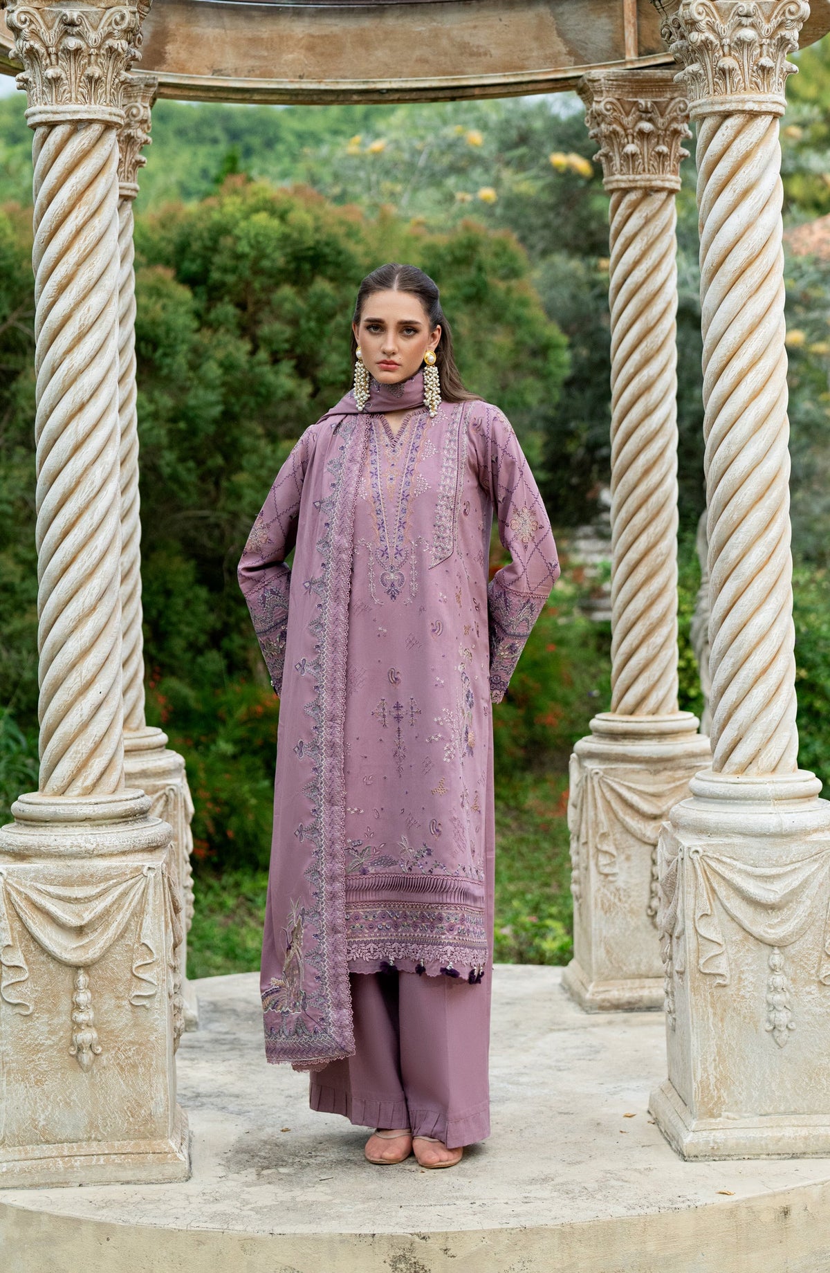 Florent Serenity Embroidered Karandi Unstitched 3 Piece Suit - D-14 - FL26SNT - Purple - Winter Collection