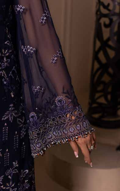 Kuch Khas By Flossie Chandani At Premium Chiffon 3pc Unstitched Suit - KKFCAK - D-04 - Navy Blue