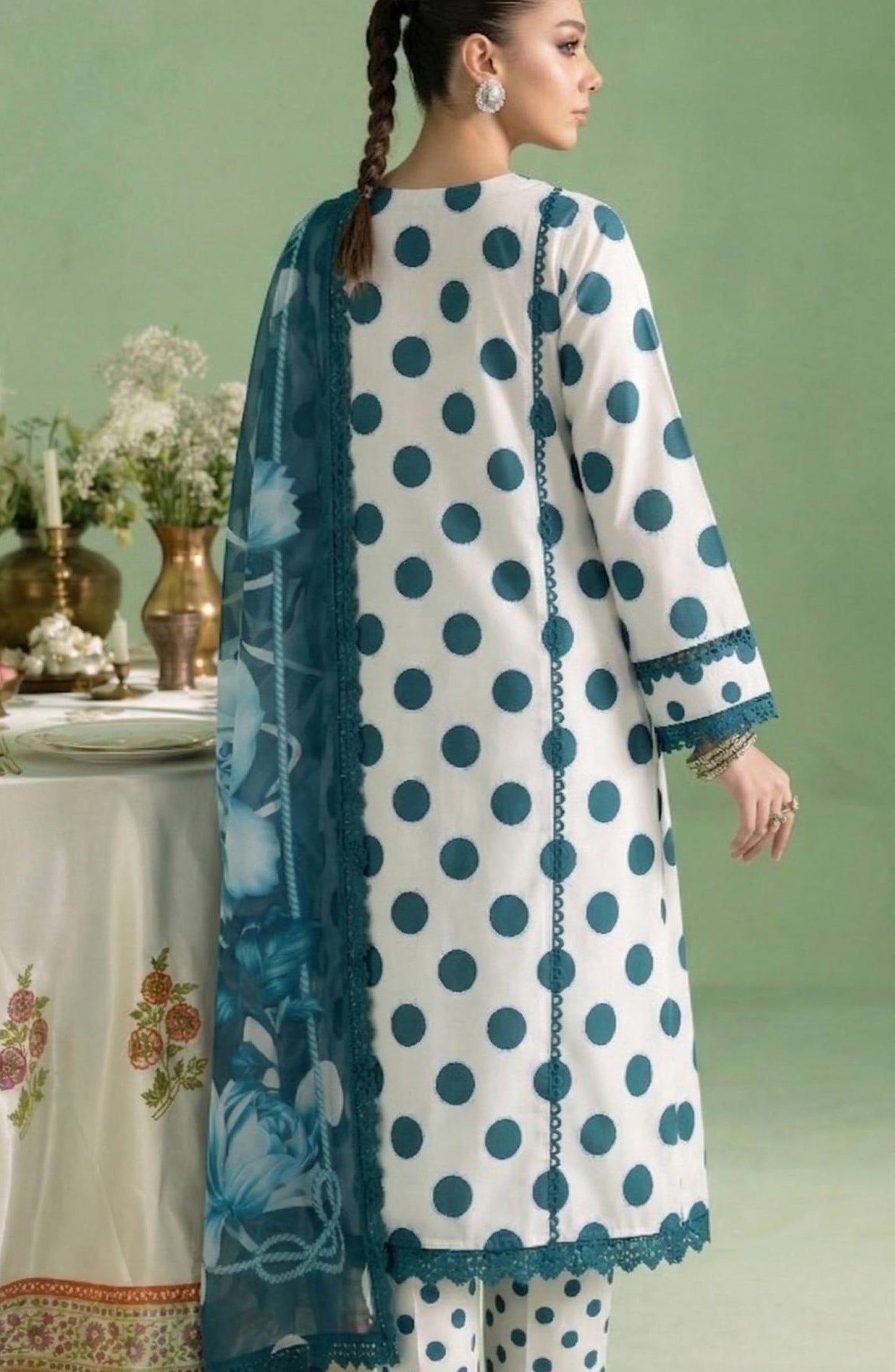 A Dots by Aalaya Printed Lawn Unstitched 3 Piece Suit - D-06 - ALY26DTS - Teal - Summer Collection