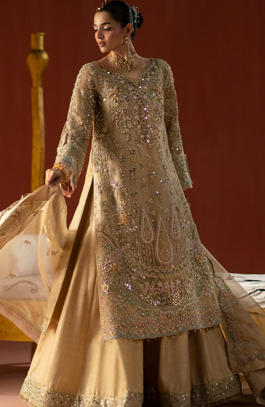 AJR Signature Embroidered Organza Unstitched 3 Piece Suit - 01 Mahtaab - AJR26WED - Golden - Wedding Collection
