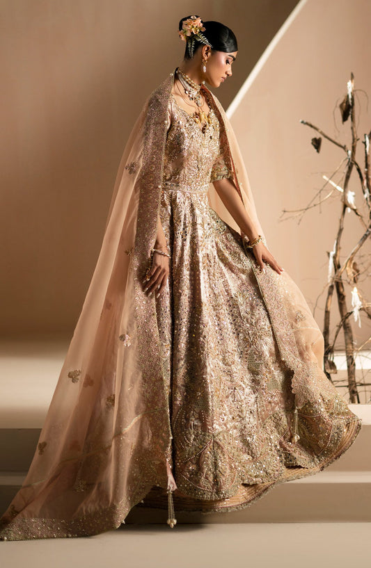 AJR Signature Embroidered Organza Unstitched 3 Piece Suit - 03 Rang-o-Noor - AJR26WED - Peach - Wedding Collection