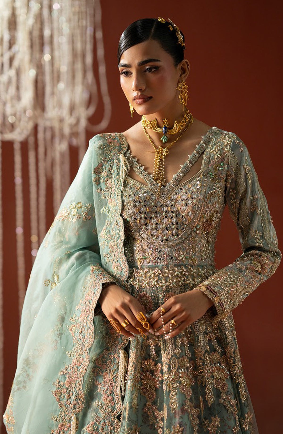 AJR Signature Embroidered Organza Unstitched 3 Piece Suit - 04 Nazm - AJR26WED - Blue - Wedding Collection