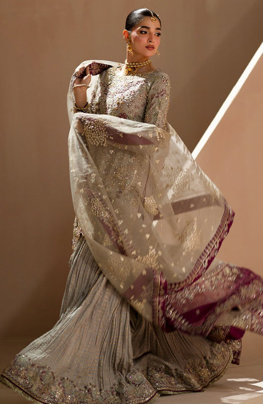 AJR Signature Embroidered Organza Unstitched 3 Piece Suit - 05 Mehr - AJR26WED - Grey - Wedding Collection