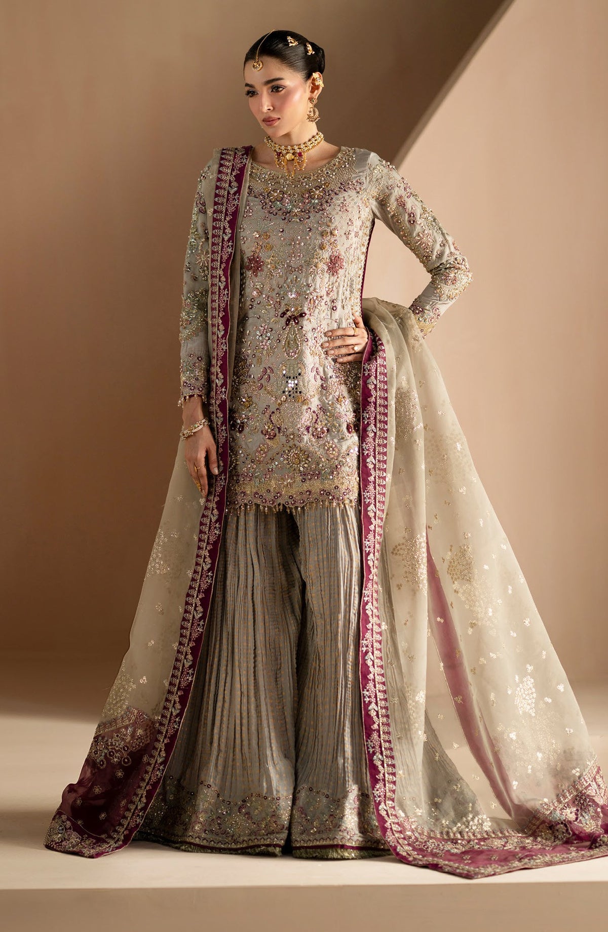 AJR Signature Embroidered Organza Unstitched 3 Piece Suit - 05 Mehr - AJR26WED - Grey - Wedding Collection