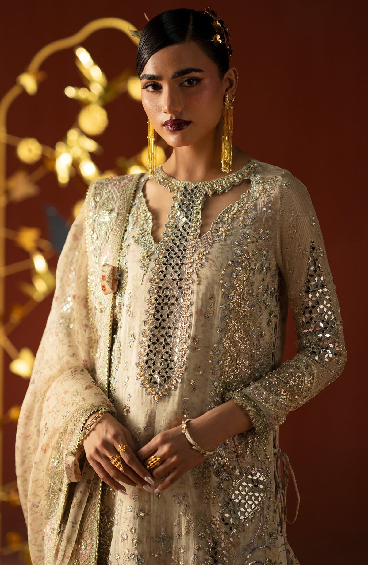 AJR Signature Embroidered Organza Unstitched 3 Piece Suit - 06 Husn-e-Mah - AJR26WED - Skin - Wedding Collection