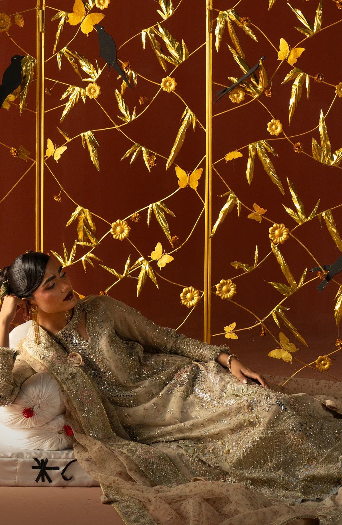 AJR Signature Embroidered Organza Unstitched 3 Piece Suit - 06 Husn-e-Mah - AJR26WED - Skin - Wedding Collection