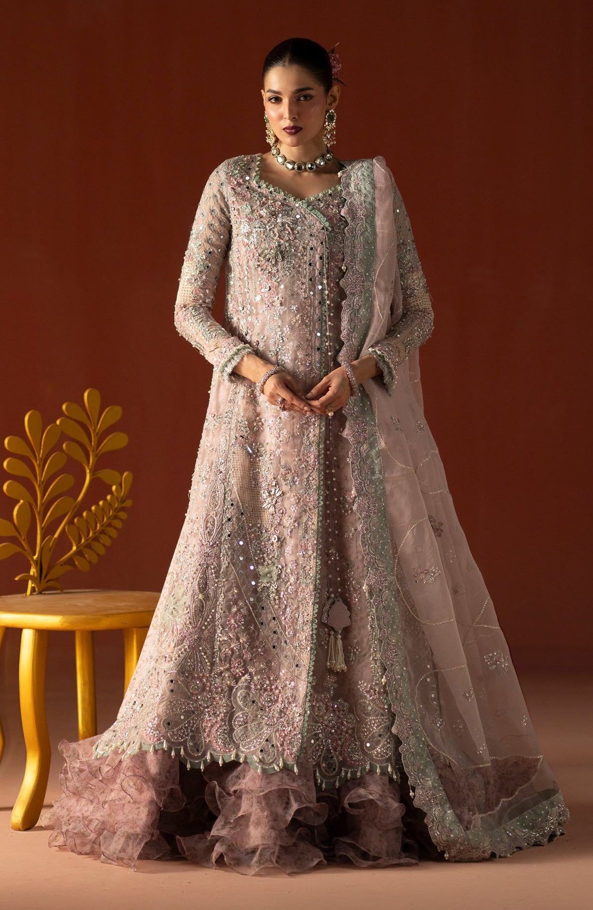 AJR Signature Embroidered Organza Unstitched 3 Piece Suit - 07 Gulrukh - AJR26WED - Pink - Wedding Collection