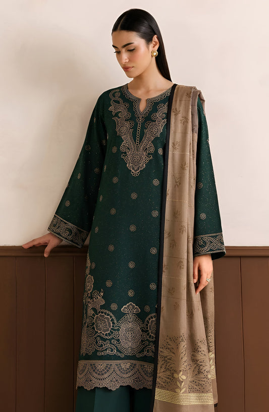 Afreen by Amna Khadija Embroidered Chamki Unstitched 3 Piece Suit - D-05 - AM26FRN - Green - Winter Collection