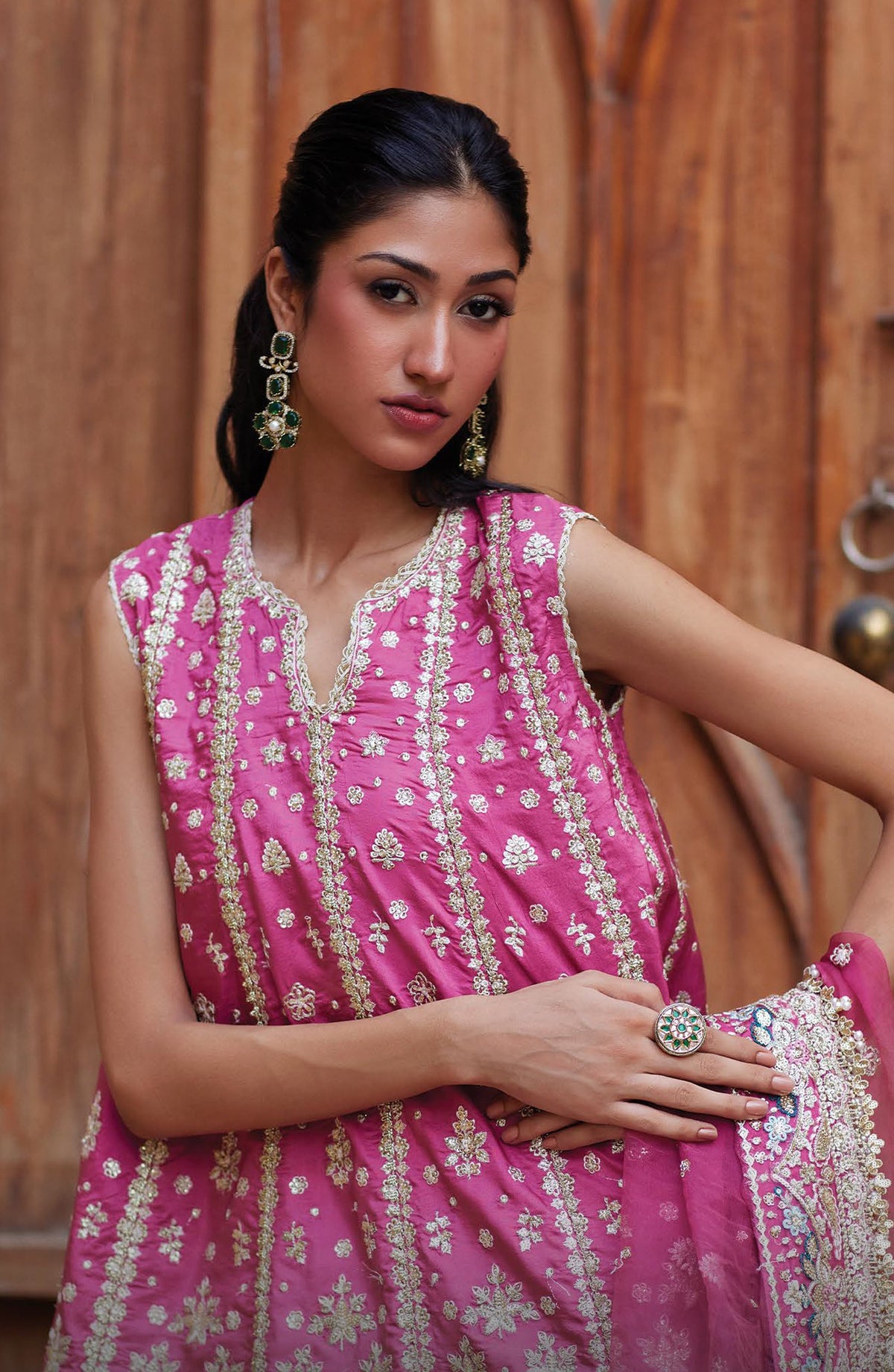 Afrozeh Dastan Goi Embroidered Velvet Unstitched 3 Piece Suit - 02 Mehfil - AF26DST - Pink - Festive Collection