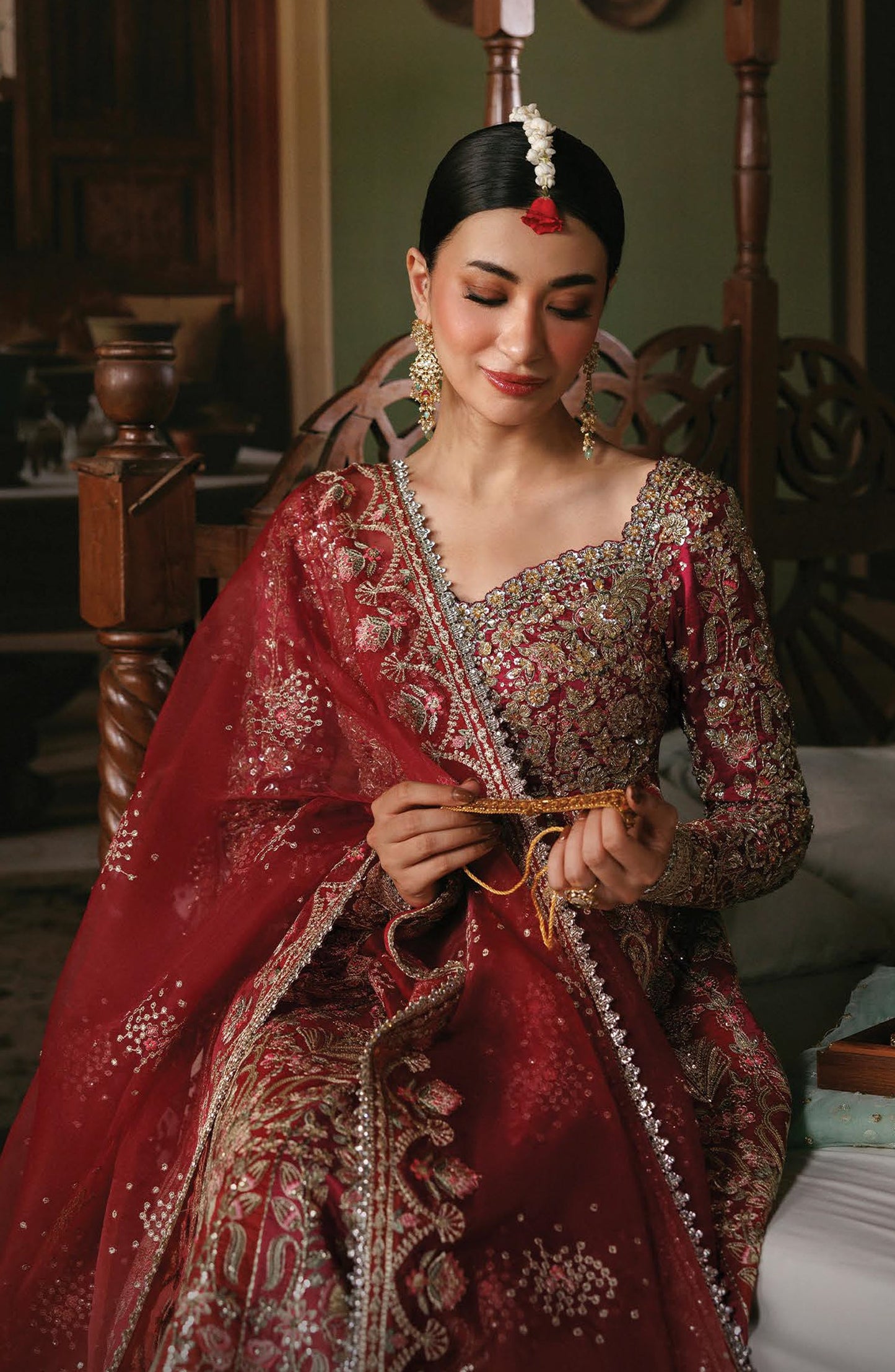 Afrozeh Shehnai Embroidered Raw Silk Unstitched 3 Piece Suit - 10 Virsa - AFS26SHN - Red - Formal Collection