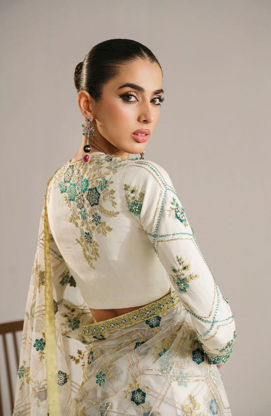 Afsana by Akbar Aslam Embroidered Raw Silk Unstitched Saree - Atika - AKA25AFS - Off White - Festive Collection