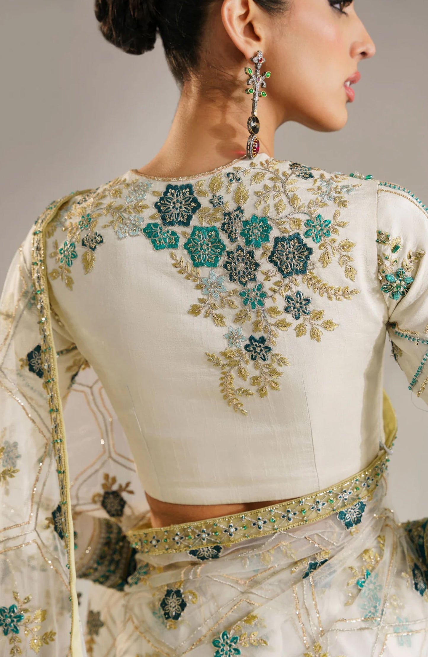 Afsana by Akbar Aslam Embroidered Raw Silk Unstitched Saree - Atika - AKA25AFS - Off White - Festive Collection