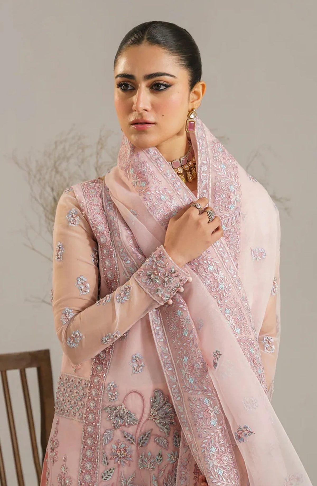 Afsana by Akbar Aslam Embroidered Organza Unstitched 3 Piece Suit - Niloufer - AKA25AFS - Pink - Festive Collection