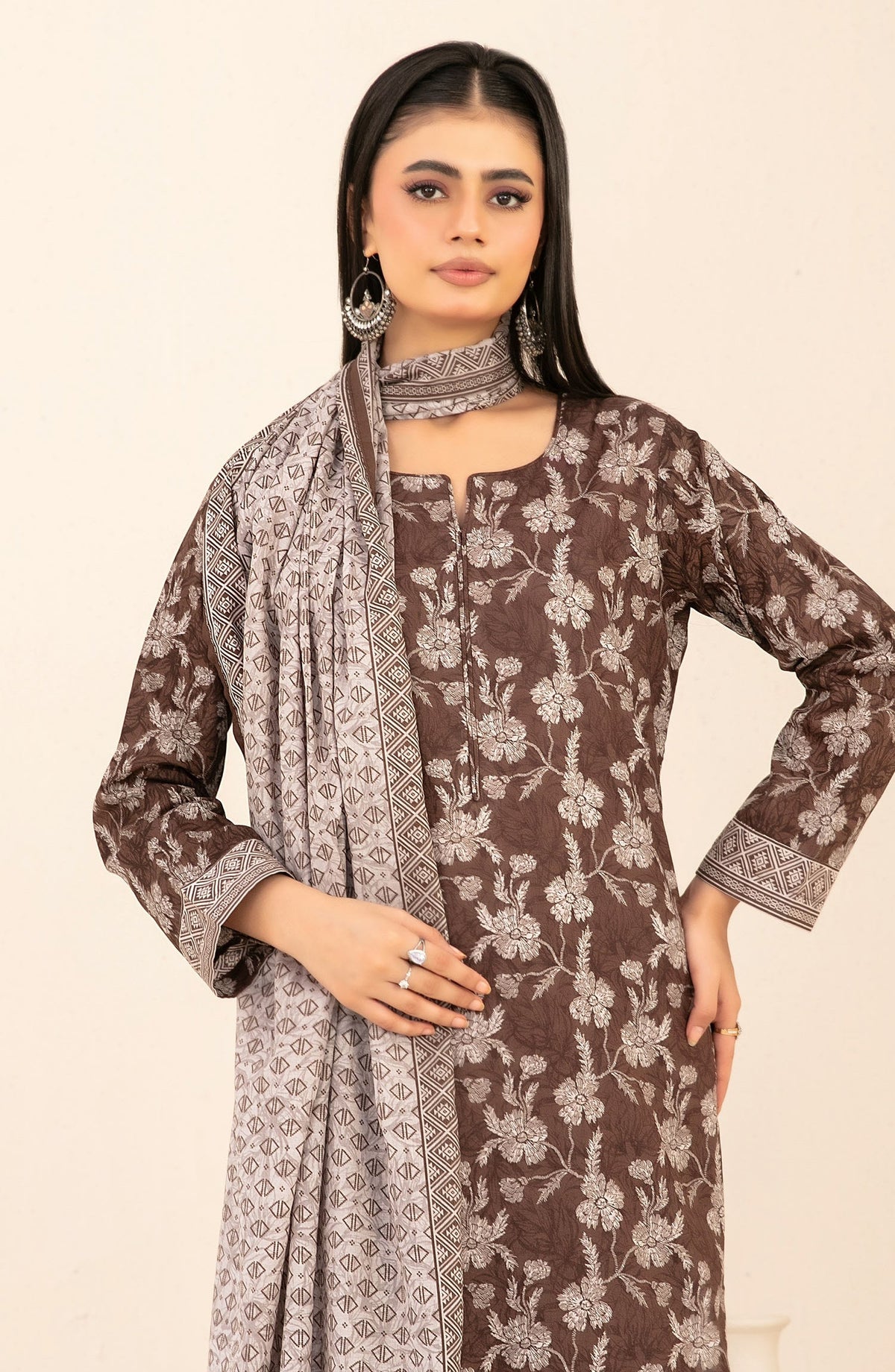 Ailani by Tawakkal Fabrics Embroidered Lawn Unstitched 3 Piece Suit - D-3721 - TF26ALN - Brown - Summer Collection