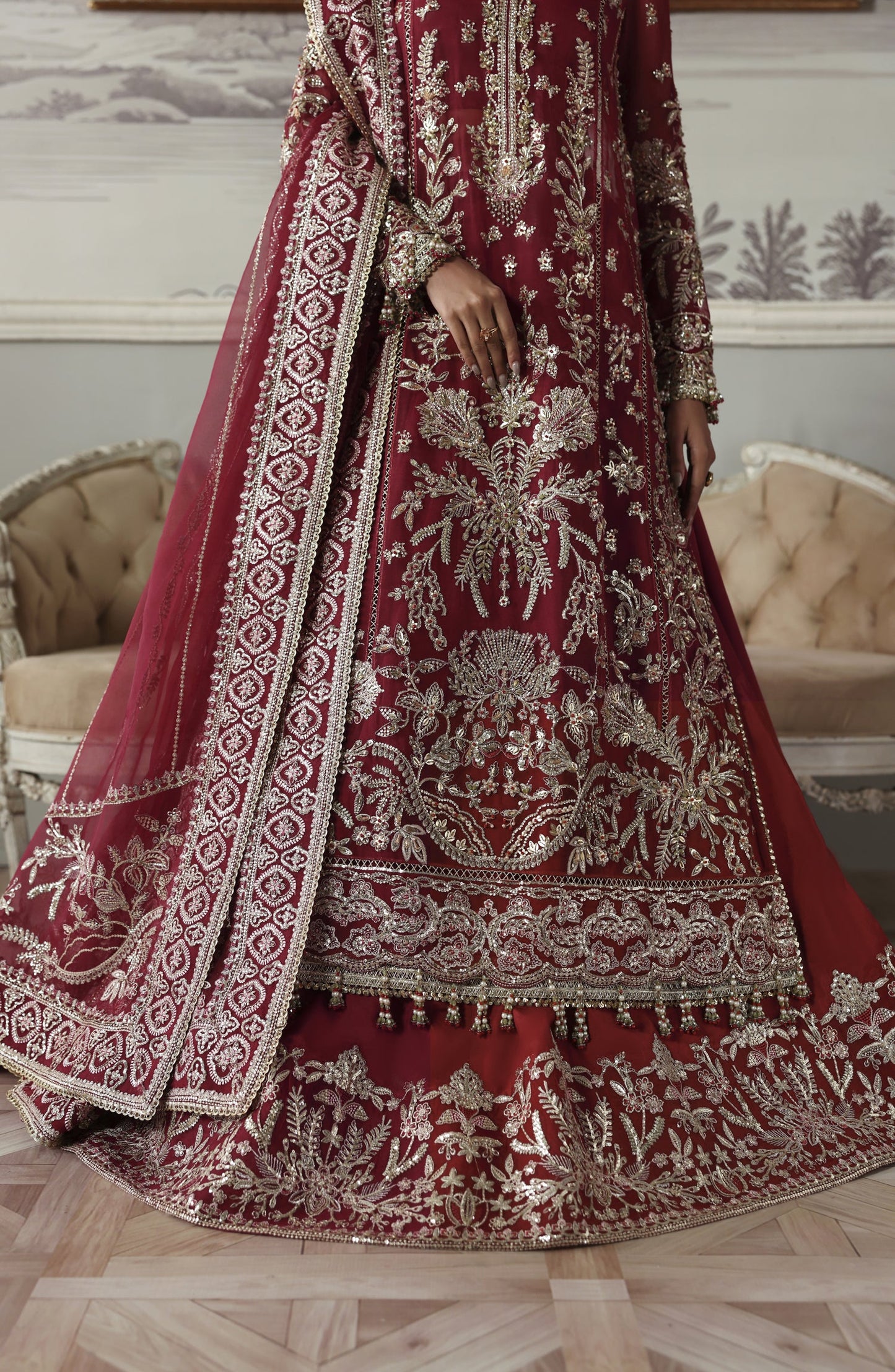 Akbar Aslam Deewani Luxury Embroidered Organza Unstitched 3 Piece Suit - U-1573 - Majeste - AKA25DW - Red - Formal Collection