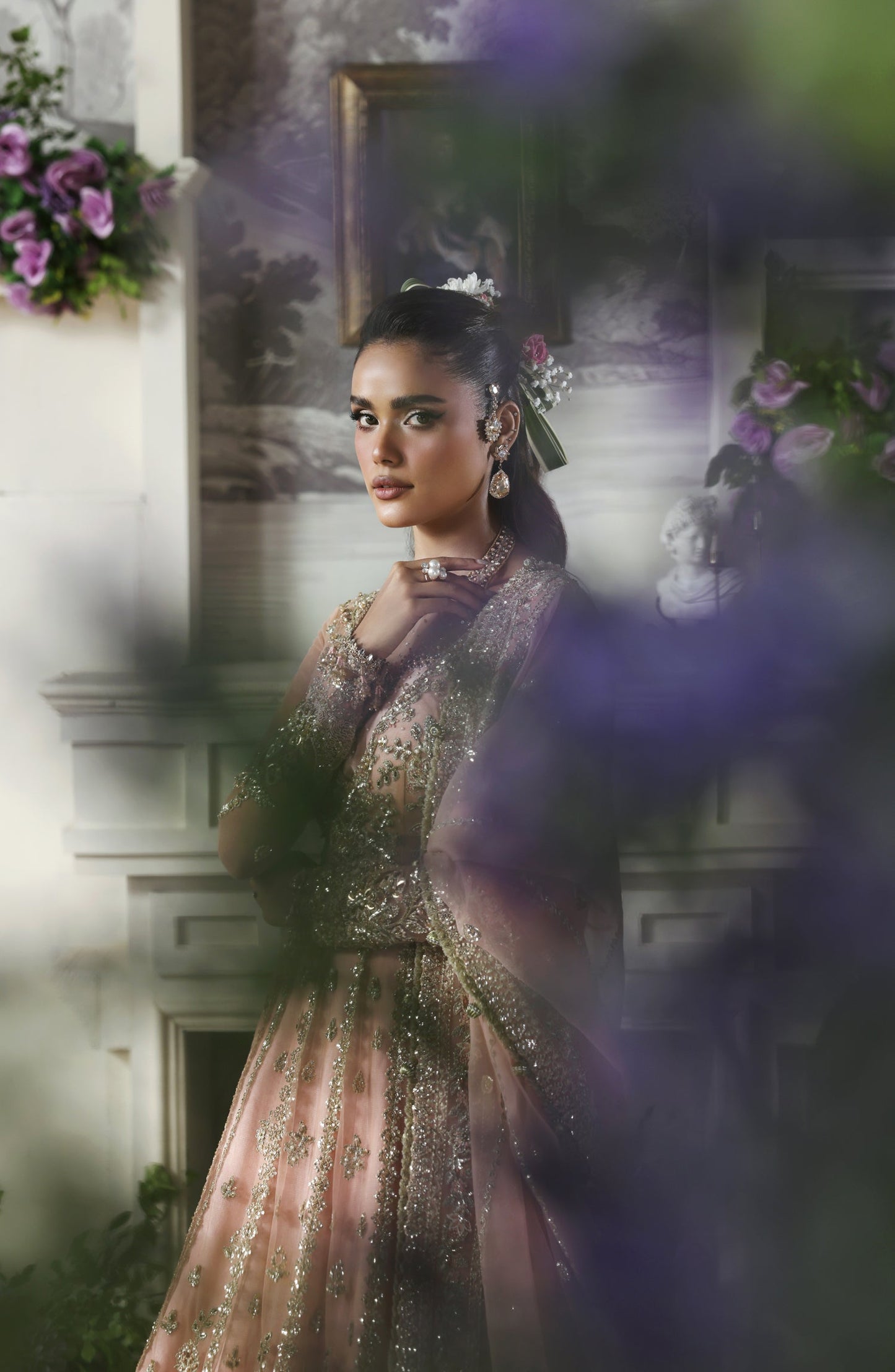 Akbar Aslam Deewani Luxury Embroidered Net Unstitched 3 Piece Suit - U-1570 - Sanoura - AKA25DW - Pink - Formal Collection