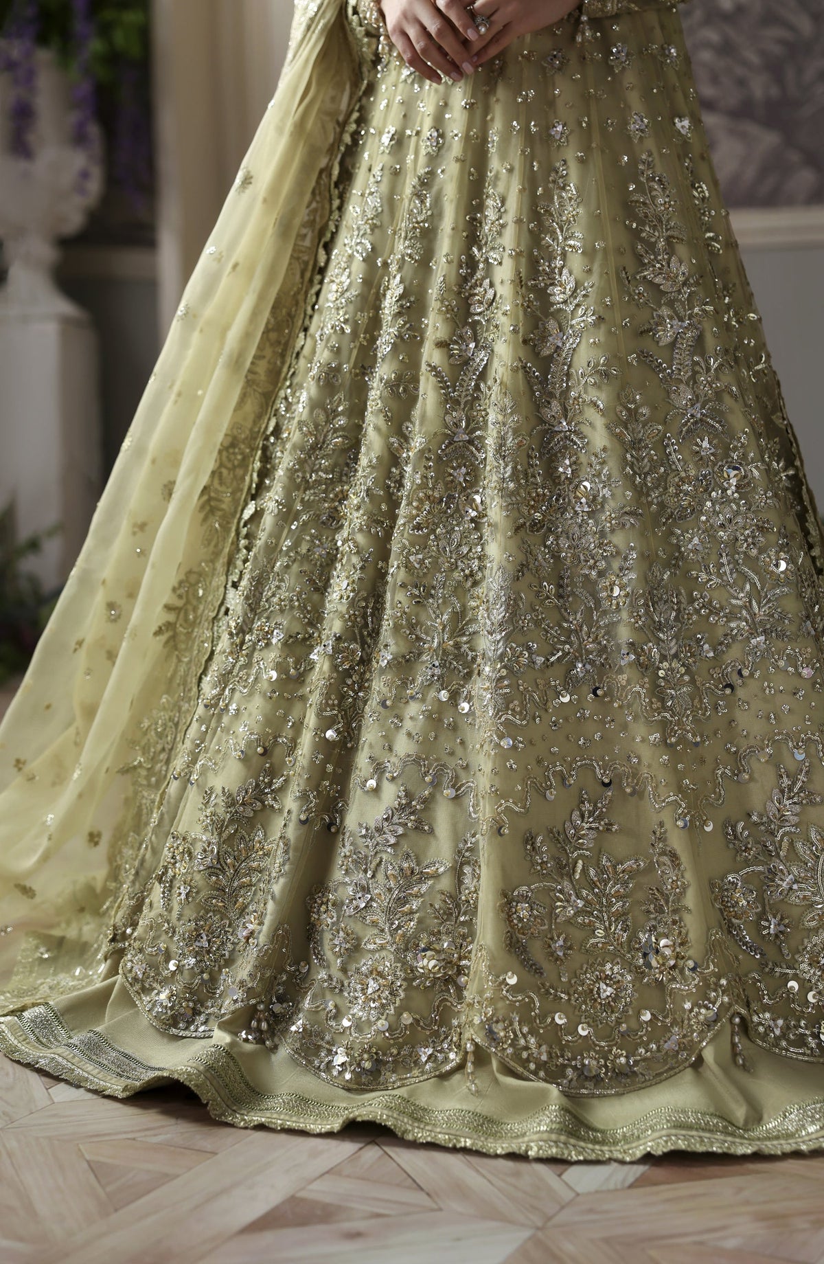 Akbar Aslam Deewani Luxury Embroidered Net Unstitched 3 Piece Suit - U-1569 - Mintara - AKA25DW - Pista Green - Formal Collection