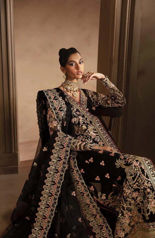 Deewani by Akbar Aslam Luxury Formals Embroidered Organza Unstitched 3 Piece Suit - Elysia - AKA25DWN2 - Black - Festive Collection