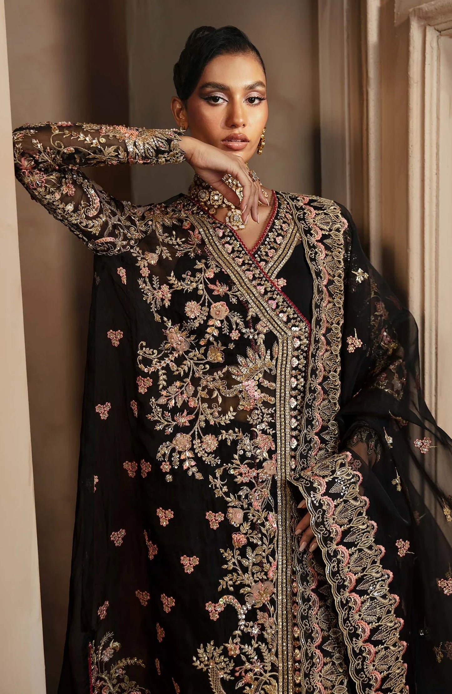 Deewani by Akbar Aslam Luxury Formals Embroidered Organza Unstitched 3 Piece Suit - Elysia - AKA25DWN2 - Black - Festive Collection