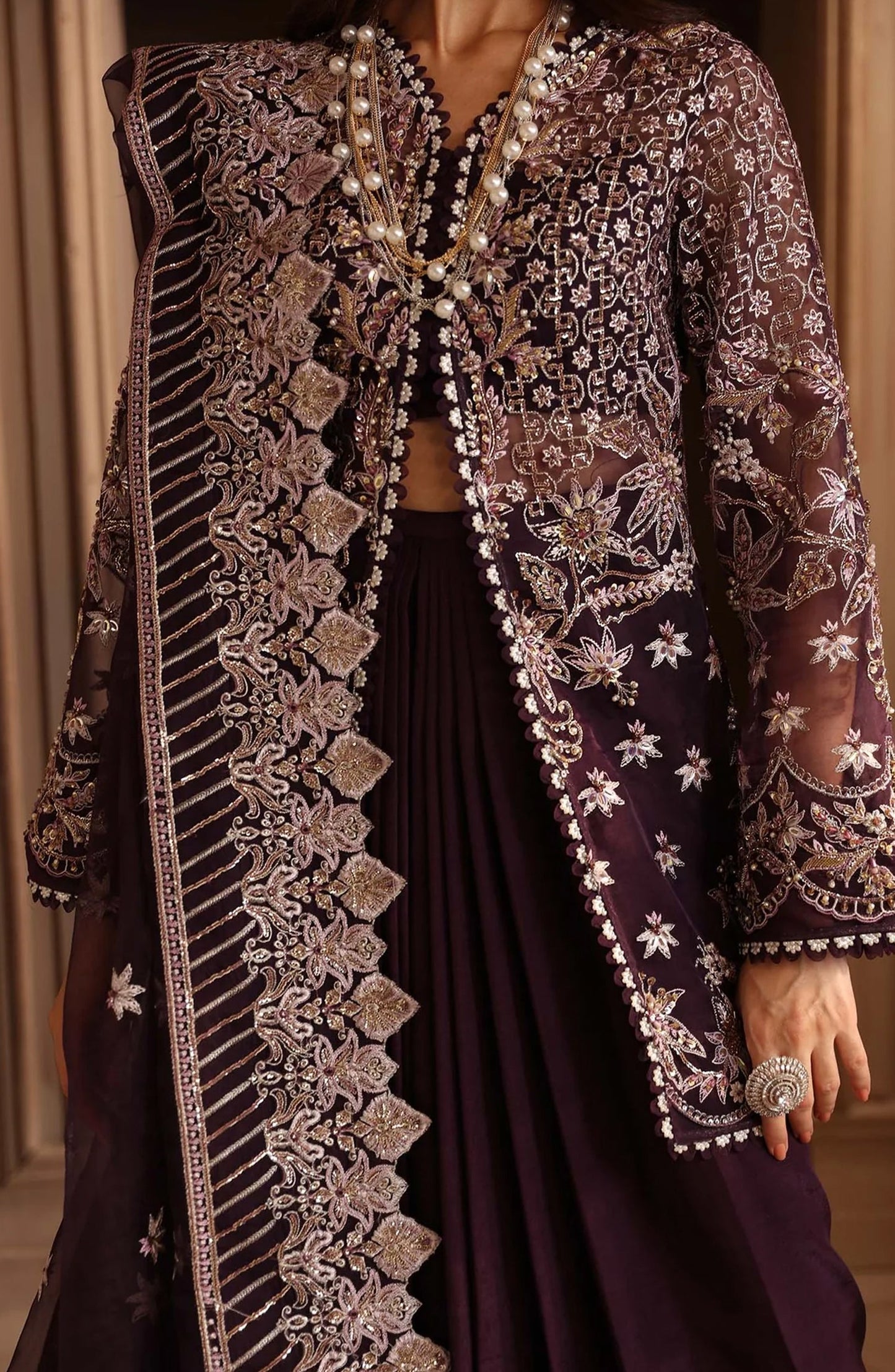 Deewani by Akbar Aslam Luxury Formals Embroidered Organza Unstitched 3 Piece Suit - Elowen - AKA25DWN2 - Purple - Festive Collection