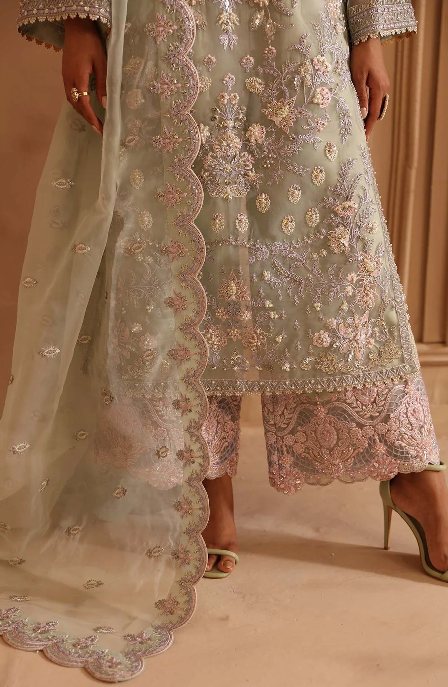Deewani by Akbar Aslam Luxury Formals Embroidered Organza Unstitched 3 Piece Suit - Isolde - AKA25DWN2 - Green - Festive Collection