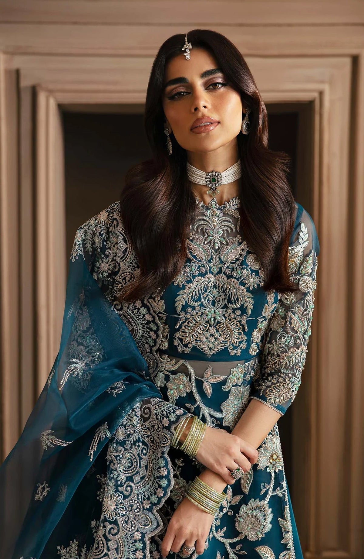 Deewani by Akbar Aslam Luxury Formals Embroidered Organza Unstitched 3 Piece Suit - Calista - AKA25DWN2 - Blue - Festive Collection