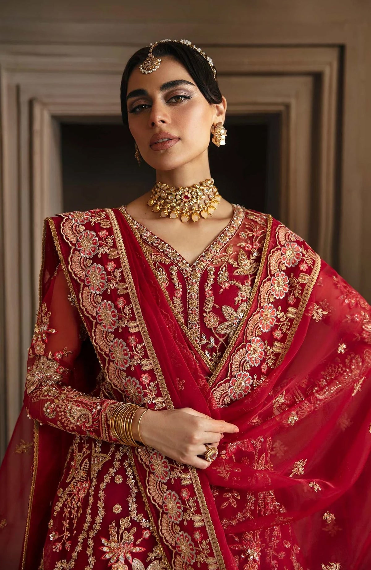 Deewani by Akbar Aslam Luxury Formals Embroidered Organza Unstitched 3 Piece Suit - Solene - AKA25DWN2 - Red - Festive Collection