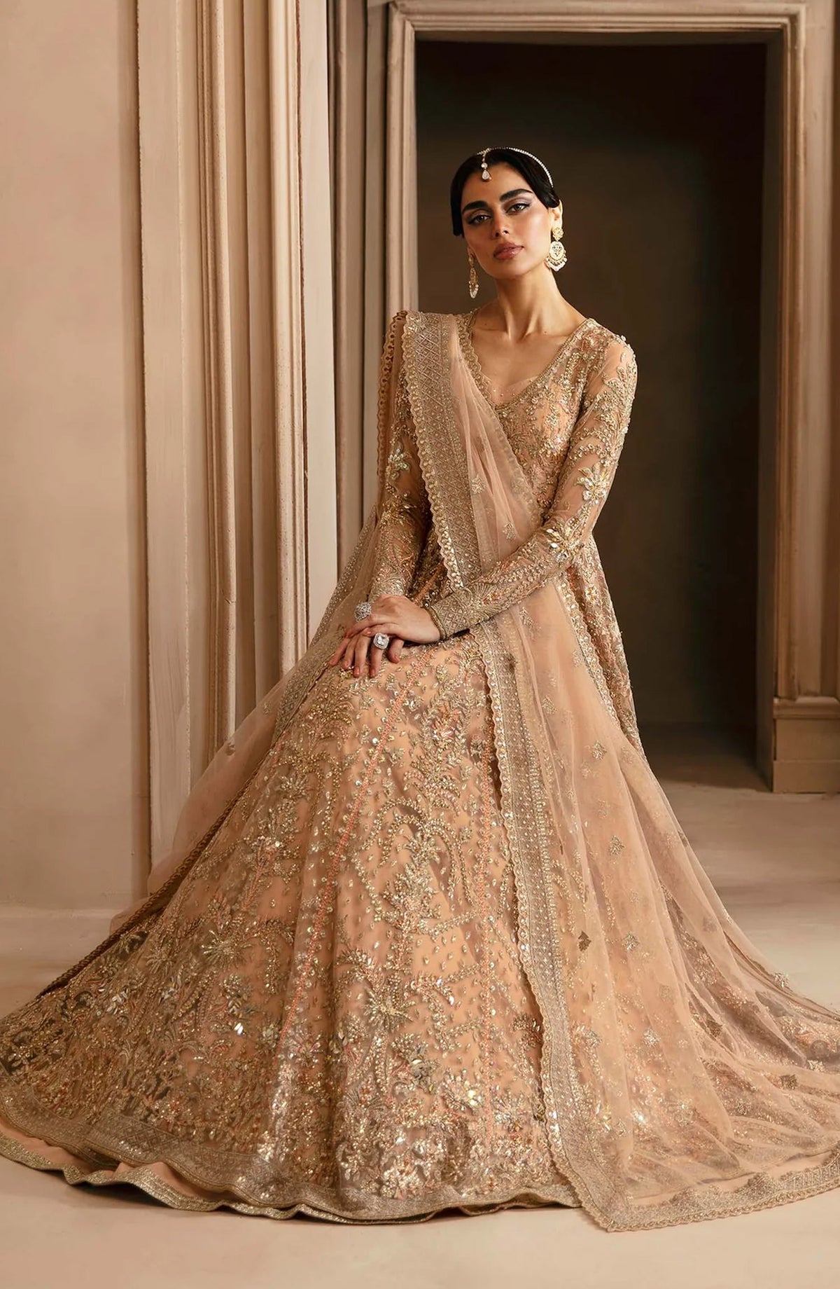 Deewani by Akbar Aslam Luxury Formals Embroidered Net Unstitched 3 Piece Suit - Aveline - AKA25DWN2 - Peach - Festive Collection